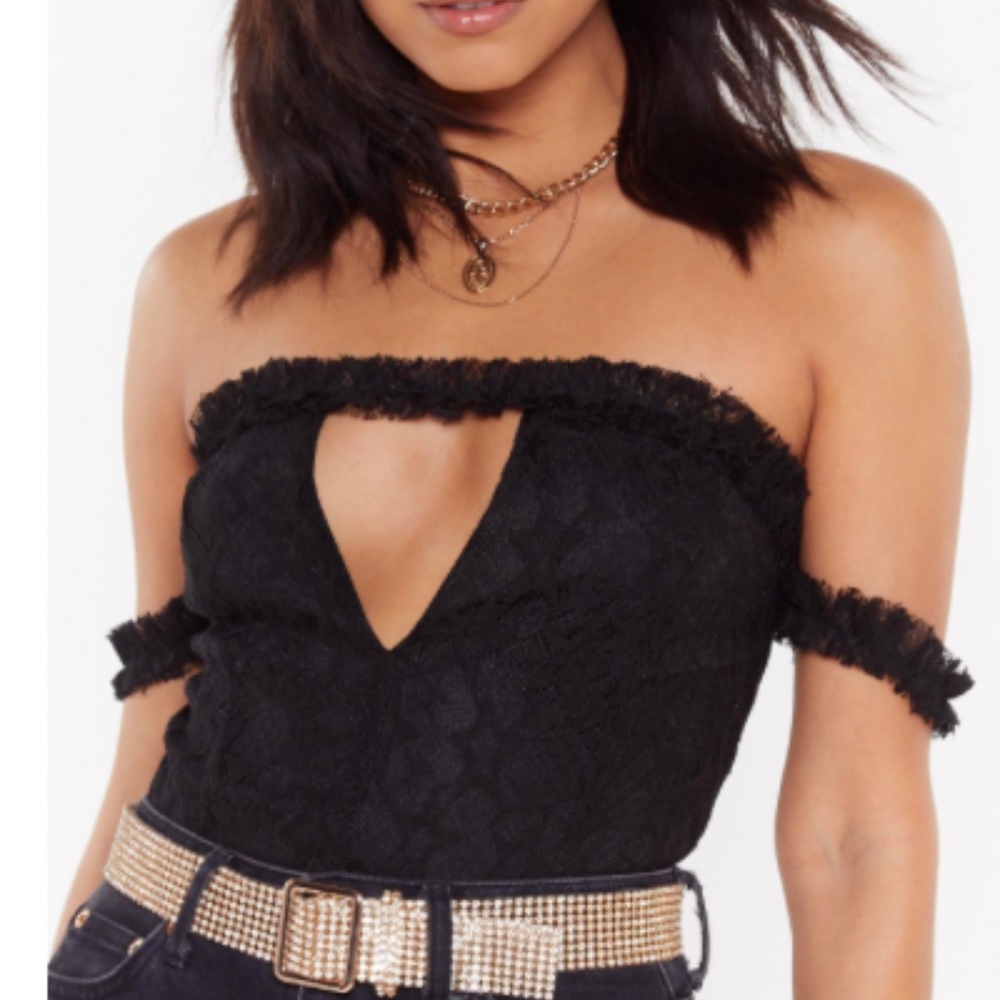 Black Lace Ruffle Bodysuit